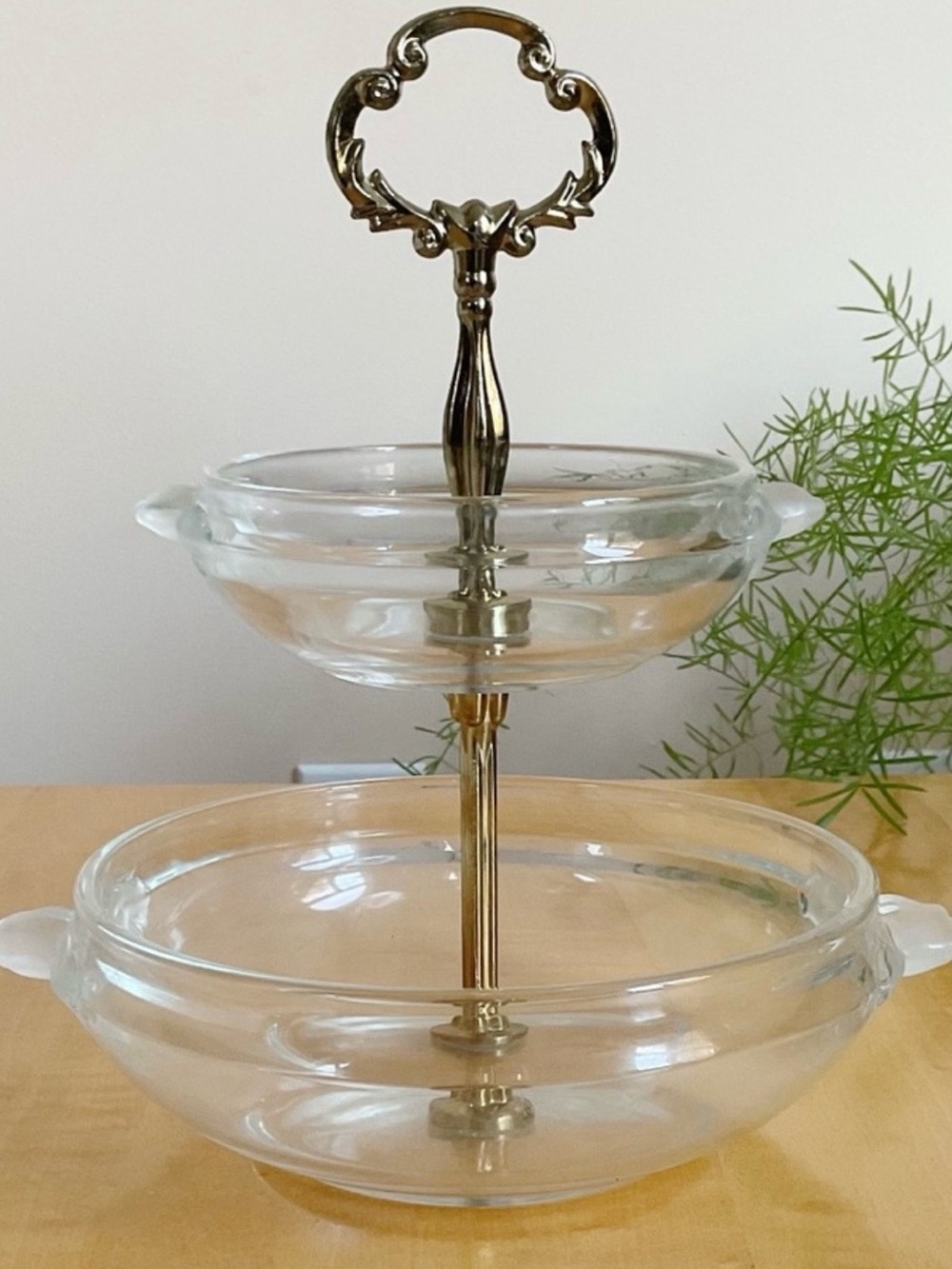 Walther Glas West Germany 2 Tier Serving Stand Glass Tidbit Tray Vintage - Picture 2 of 10